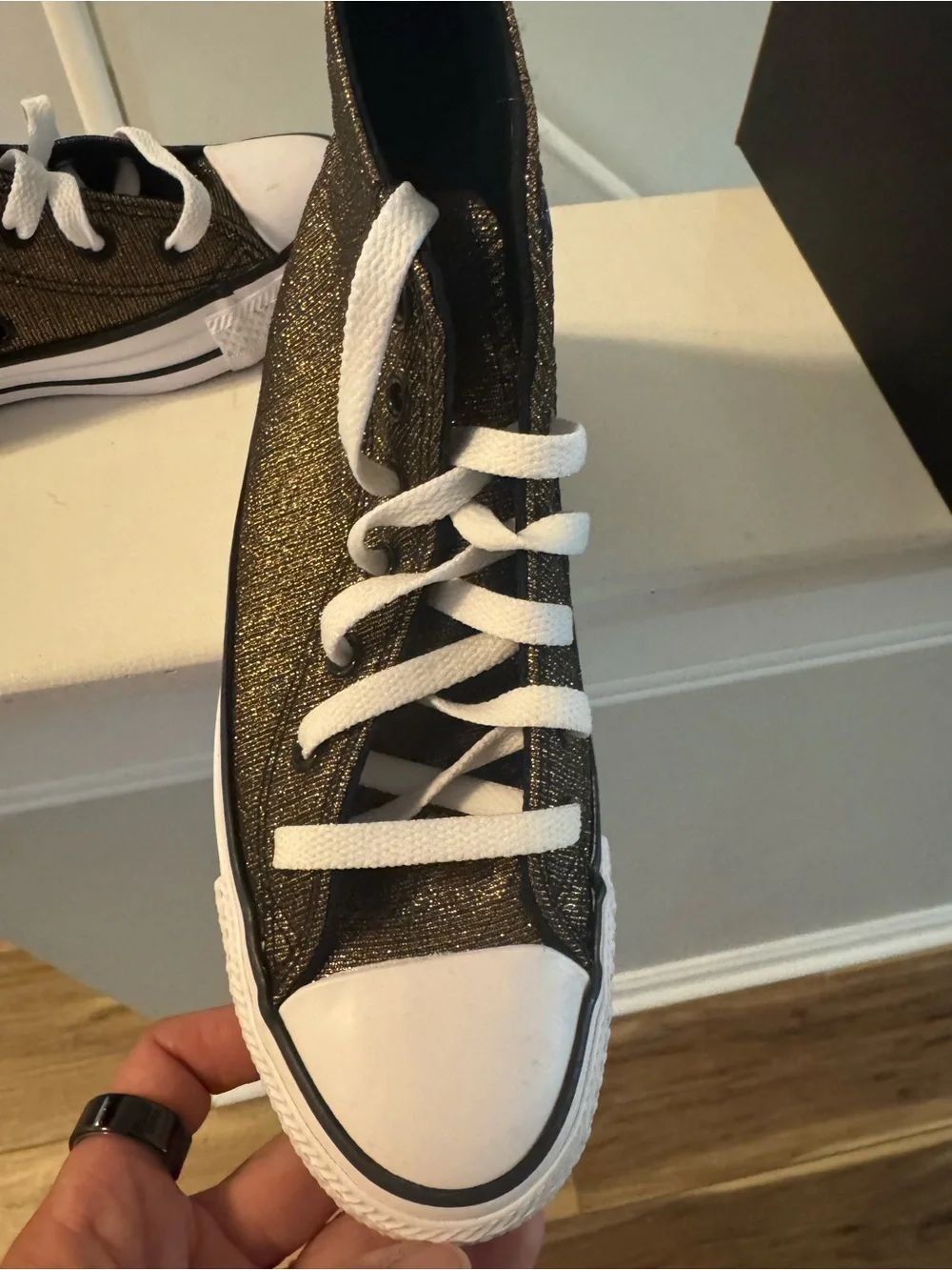 Converse Kids High Top Sneakers in Metallic Gold and White